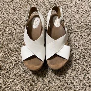 Clarks Artisan White Leather Platform Wedge